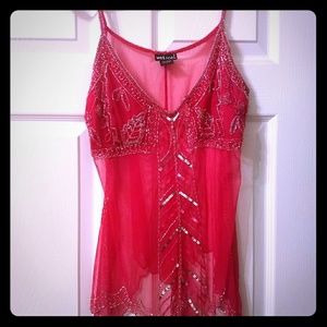 Hot pink beaded sheer tank